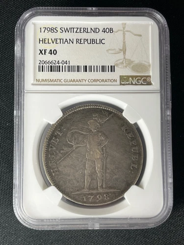 1798S Switzerland 40 Batzen Silver Coin - Helvetian Republic - NGC XF 40
