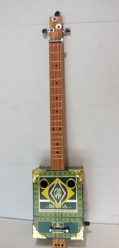 Cigar box guitar, 3 string, metal frets, piezo sound PU installed (see desc)