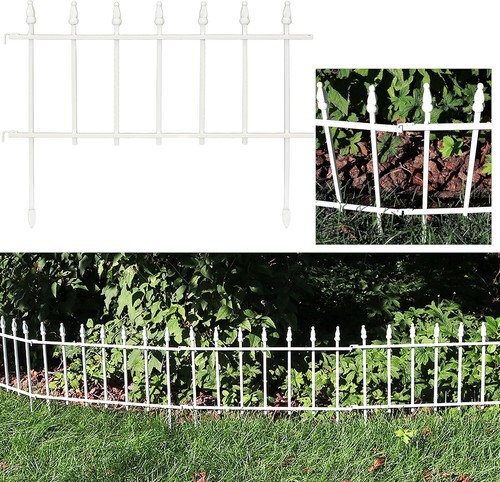 18In. White Roman Style Steel Border Patio Walkway Fence Panels Set 5Piece