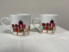 Crate & Barrel 2014 Jenny Bowers Christmas Kids Hot Chocolate Mugs Set of 2