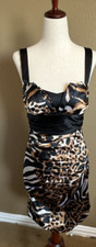 Mystic Black/Brown Animal Print Empire Waist Pleated Dress Size Small
