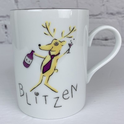 Pottery Barn Christmas Mug Reindeer Ceramic Coffee Cup Blitzen