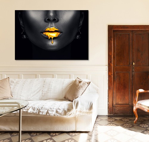 SCREEN PICTURE GOLD LIPS (PP1446) canvas photo art female face model - Picture 3 of 6