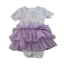 Posh Peanut Purple Floral Tutu Bodysuit Short Sleeve Tulle Skirt 12-18M