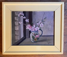 Antique Original Oil Still Life Vase White Lilies Art Deco Style  W. Jordan 1929