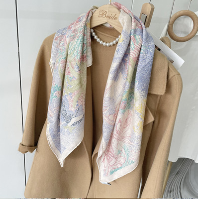60% Cashmere 40% Silk Neckerchief Shawl rainforest Print 35'' Scarf Bandana Wrap