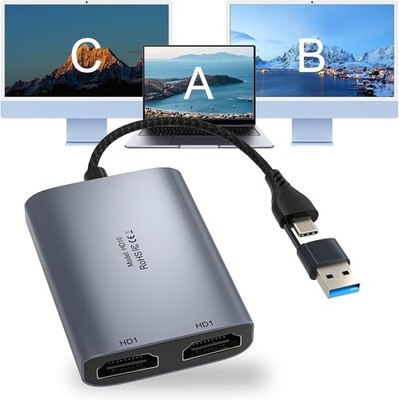 USB C to Dual HDMI Adapter 1080P 60Hz Multi-Monitor Splitter for Laptop/PC/Mac