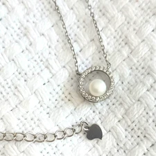925 Cultured Pearl Halo Necklace 18" Sterling Silver Round Pave' Pendant