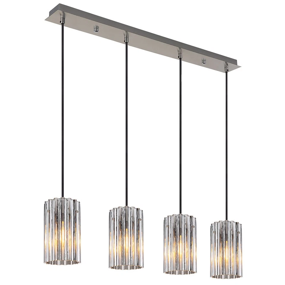 Lampada LED A Sospensione Luce Vetro Argento Sala Pranzo 4-Flammig Plafoniera - Immagine 2 di 4