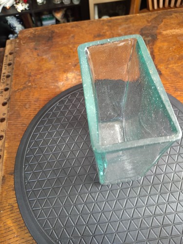 Jarrón rectangular grueso vintage de 8" corte cónico parte superior molida hecho a mano azul griego - Imagen 11 de 20