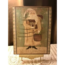  Folk Art Primitive Christmas Santa Claus Log House Plaque / Sign #2