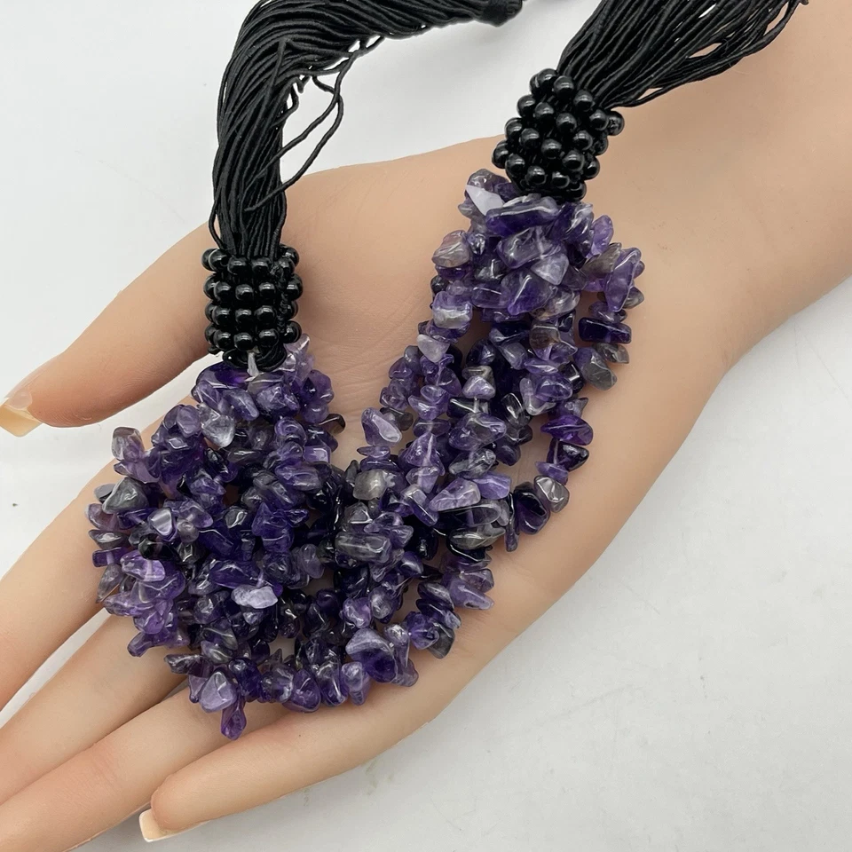 Фиолетовый аметист ожерелье мультистранд с черный бисер 18» 100 граммов - Изображение 2 из 4