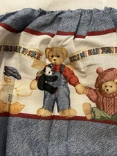 VTG 90s Dungee Blue Jean Teddy Bear Crib Skirt Dust Ruffle Nursery Decor