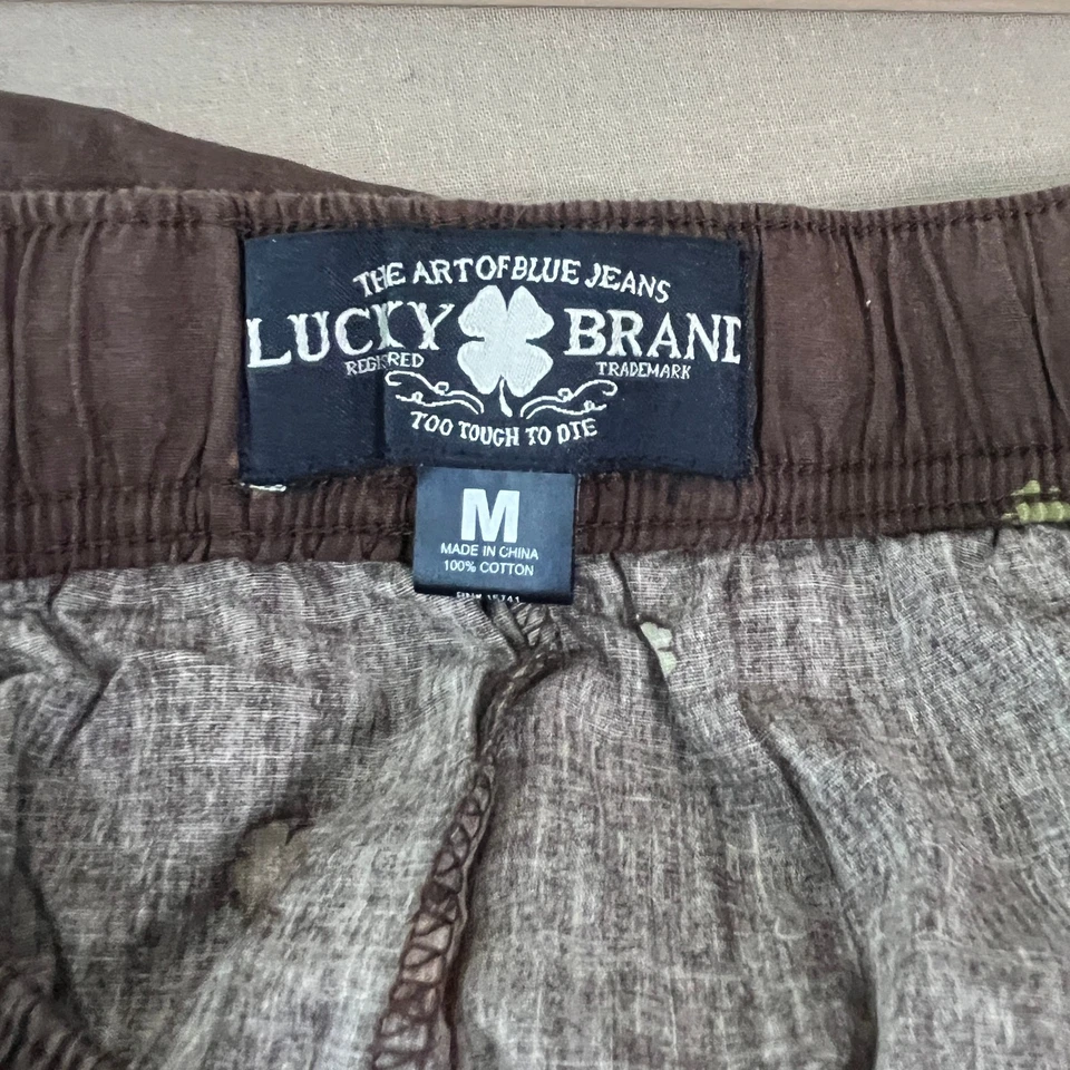 Pantalones de pijama Lucky Brand para hombre medianos marrón estampado de hojas de trébol bolsillos con cordón Foto 4 de 4