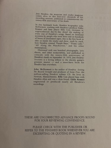 Jimi Hendrix Sessions Uncorrected Advance Proof 1995 1st Edition McDermott RARE - Foto 3 di 9