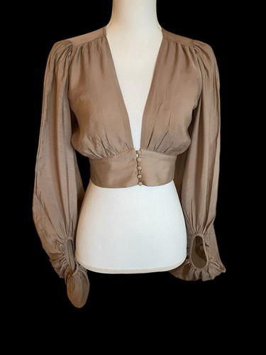 Long Sleeve Crop Top Tan Brown Juniors Size S - Picture 3 of 10