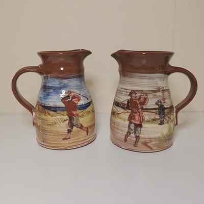 Set Golfkrüge,handbemalt,Töpferei,Sammler,Küche,Vintage Szene,Hobby