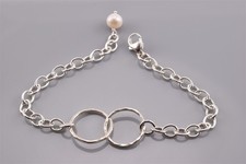 Sterling Silver Textured 19mm Interlocking Circles Pearl 925 Bracelet Adj 8"