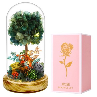 Preserved Flower Glass Dome with Lights, Handmade Hydrangea Tree and Eternal ...