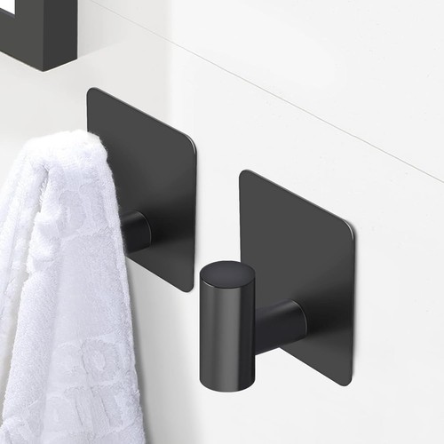 Adhesive Towel Hooks, Stick on Holders for Bathroom No Drill Black