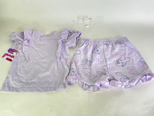 Disney Minnie Mouse 2 Piece Purple Ruffle Top and Shorts Outfit Set Girls 2T NEW - Picture 2 of 9