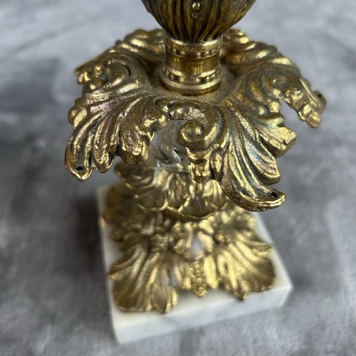 Vintage Hollywood Regency Brass & Marble Candle Stick Holders Ornate Pair Set 2 - Picture 19 of 19