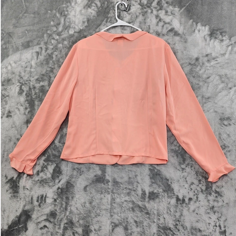 Top Pendleton vintage anni 90 donna 18 arancione con volant manica lunga chiffon ufficio - Immagine 3 di 4