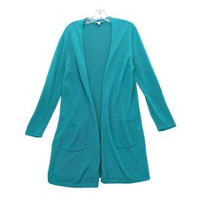 J Jill Linen Blend Open Front Knit Cardigan Duster Long Sleeve Pockets Size M