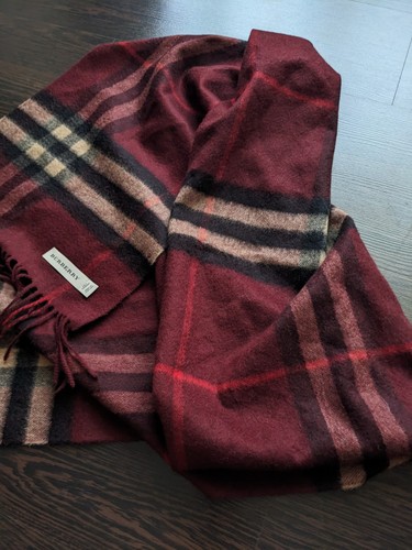 Burberry Scotland Made Cashmere Plaid Check Red Scarf 168x30cm - Picture 4 of 11