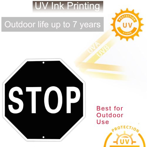 Klassisches schwarzes STOP Straßenschild Dekor - 12 x 12 Zoll UV-gedruckt Stop - Bild 5 von 6