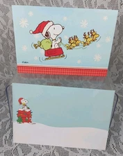 Hallmark Christmas Peanuts Card Snoopy Woodstock Santa Sleigh Envelope Crafts 