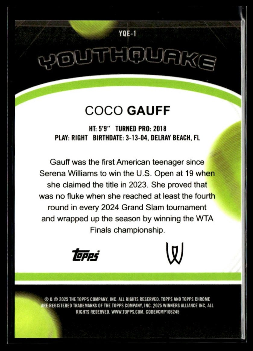 2025 Topps Chrome Tennis Youthquake YQE-1 Coco Gauff Gold