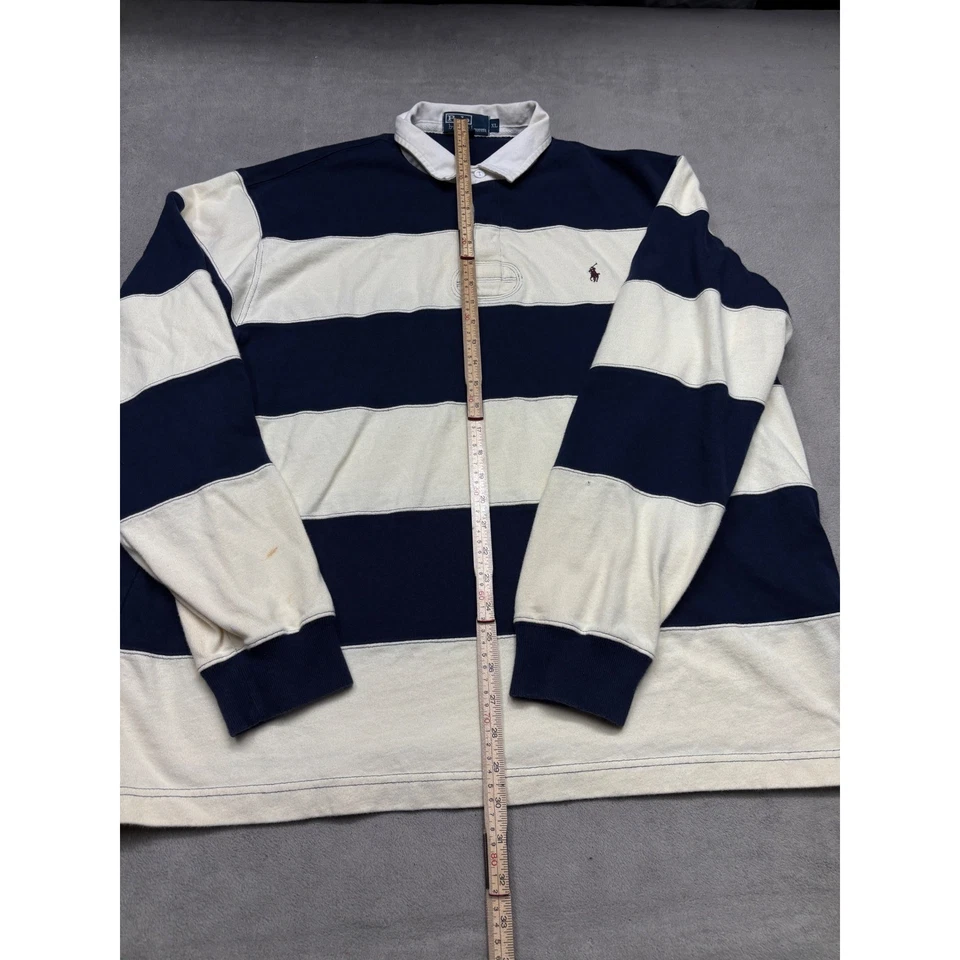 Polo Ralph Lauren Camisa de Rugby Azul Marino Crema Rayas Manga Larga Polo Para Hombres XL Foto 2 de 4
