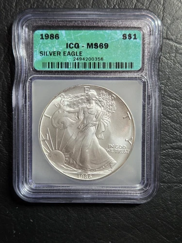 Beautiful Key 1986 $1.00 American Eagle  Silver Dollar ICG Graded MS 69