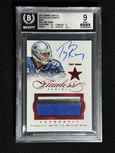 Pop 1/1 2014 Panini Flawless Tony Romo Patch Diamond Ruby #/15 BGS 9 Auto 10