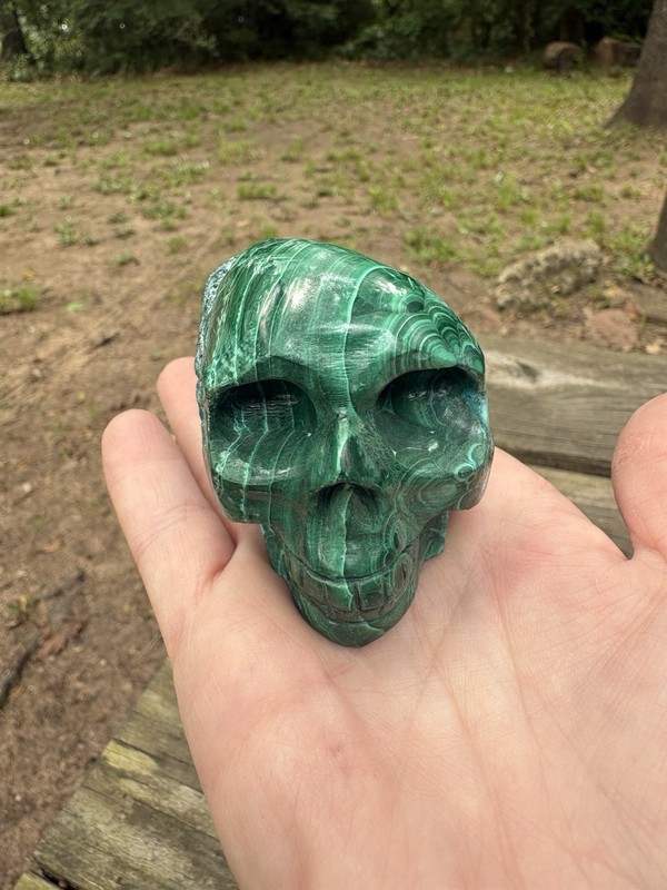 Green Malachite Crystal Healing Skull Carving