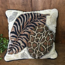Tapestry Throw Pillow Safari Leopard & Tiger Print 2 Sided Animal Leaf Print 11"