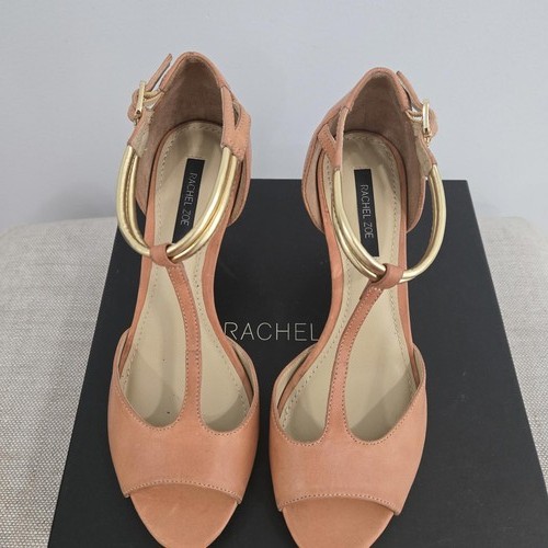 Rachel Zoe Shoes Women's 6.5 Nicole Vachetta Mirror Natural Gold Open Toe Heels - Picture 7 of 9
