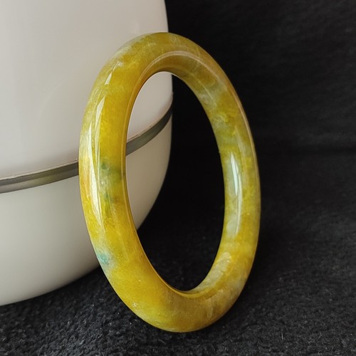 Zertifiziert gelb grün 57 mm natürliche Burma A Jade Jadeit Armreif Armband 4902 - Bild 6 von 10