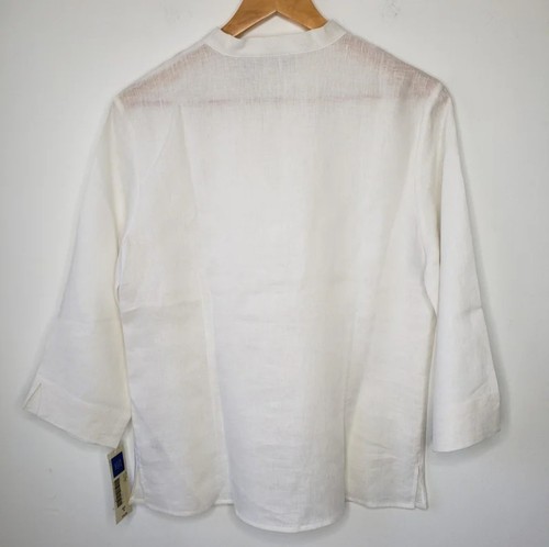 Covington Linen Blouse Size M White Split Neck Lagenlook Coastal Sheer Sears NEW - Picture 2 of 9