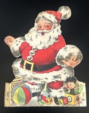 Vintage 1950s Santa Christmas Cardboard Die Cut Mantel Decor Ephemera Place Card