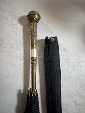 Antique Victorian Art Nouveau Black Parasol Gold Plated Mother of Pearl Handle