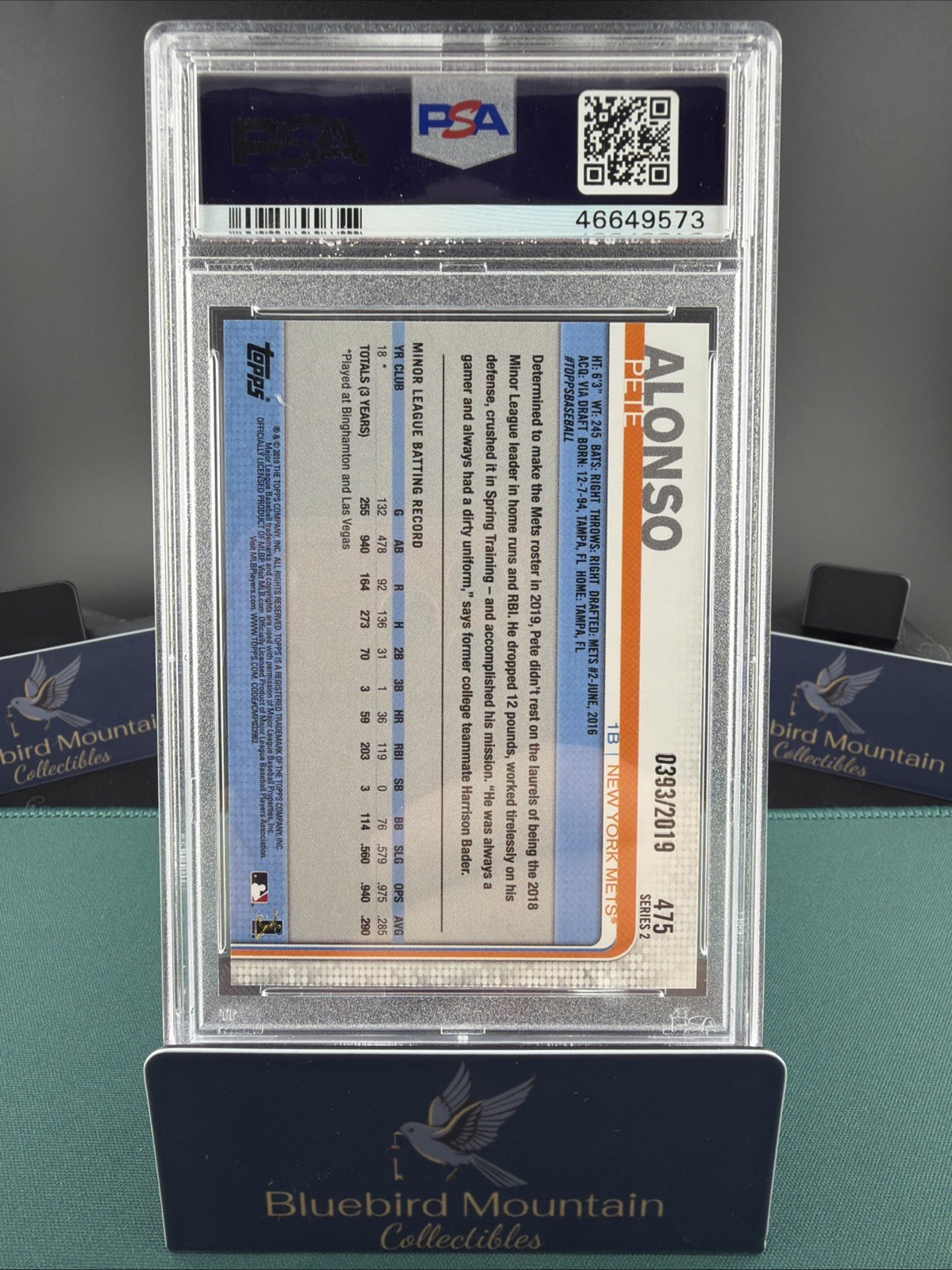 2019 Topps - Pete Alonso #475 Gold /2019 (RC) PSA 9 MINT view 2