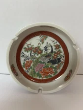 Vintage Ashtray Ceramic Peacock Design W Gold Detail Satsuma Japan