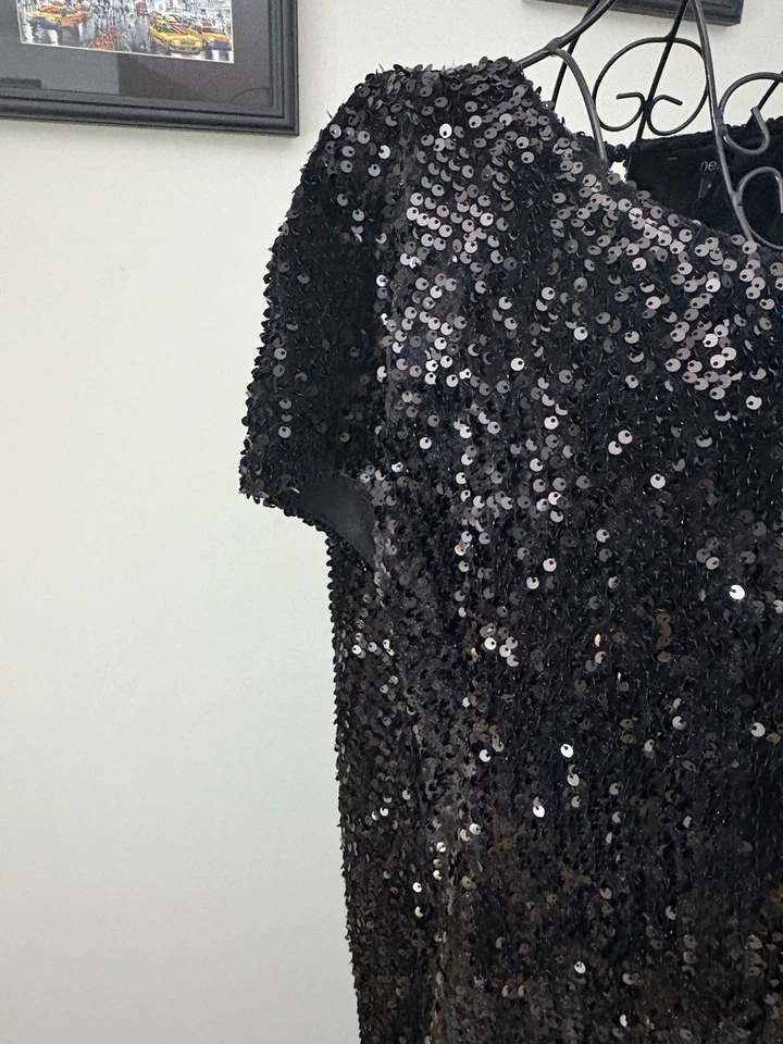 Next Women's Black Sequins Party Dress In Size 16, Length 36 Inches - Image 3 of 4