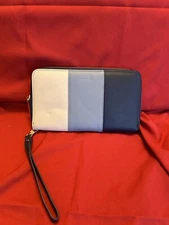 CLUCI WOMEN WALLET LEATHER RFID BLOCKING TRIFOLD BLUE CREAM