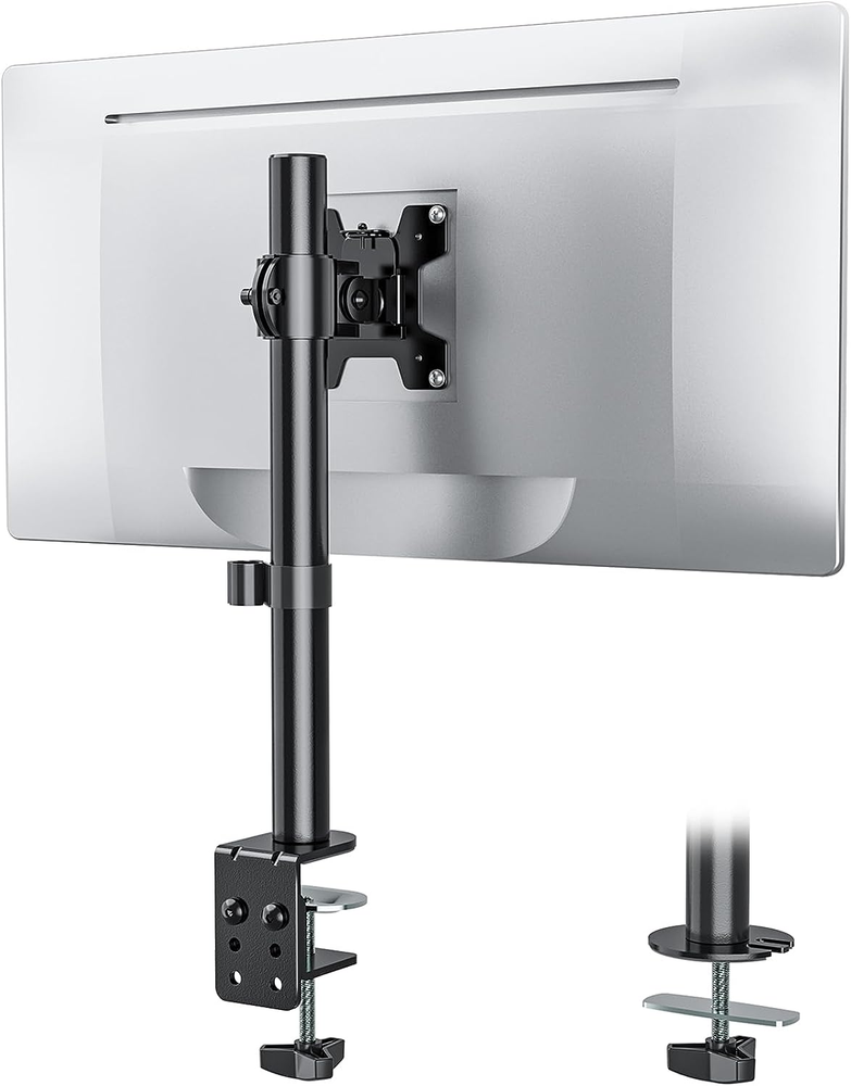 Single Monitor Mount for Desk with Adjustable Arm Holds Screen Securely