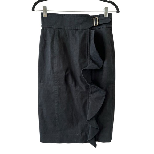 FALDA LÁPIZ YVES SAINT LAURENT TALLA 38-6 VOLANTES DISEÑADOR LUJO CHIC CARRERA DE COLECCIÓN