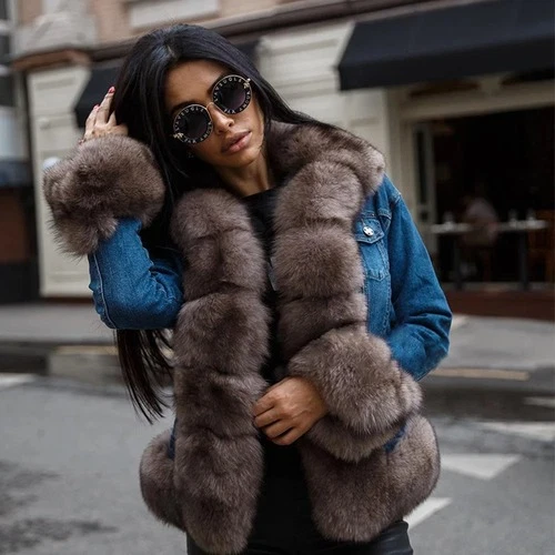 Denim Parka Real Fur Coat Winter Jacket Women Real Natural Fur Coat Thick |  eBay