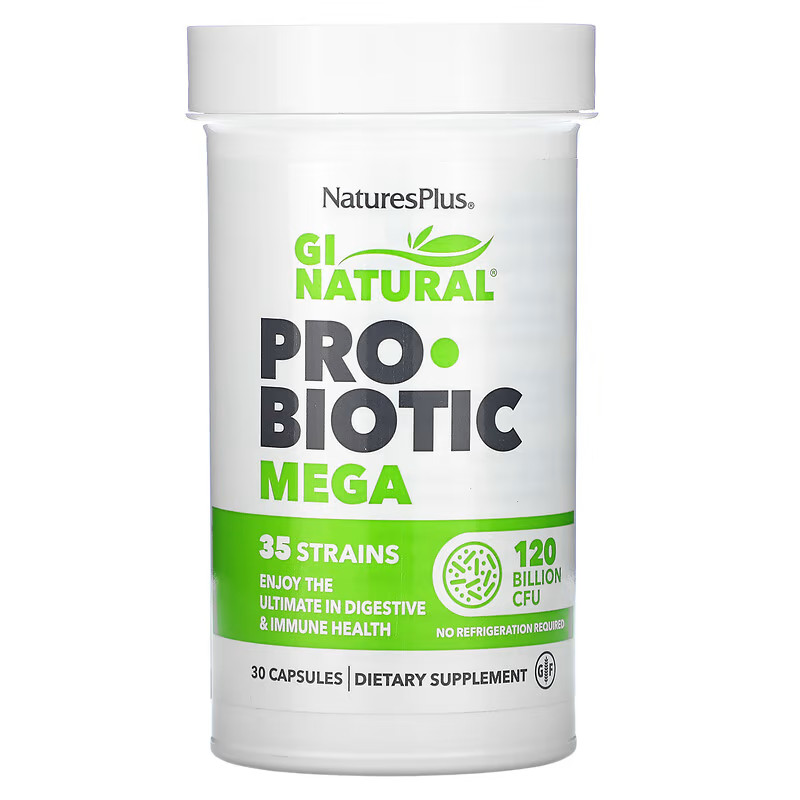 NaturesPlus, GI Natural Probiotic Mega, 120 mil millones de UFC, 30 cápsulas, caducidad: 2026